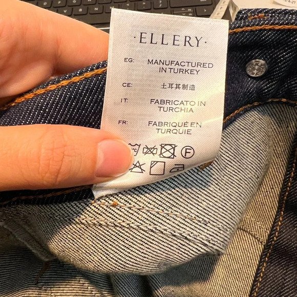 Ellery Dark Wash Denim Contrast Stitch High Waist Boho Designer Flare Jeans 27 - Picture 11 of 12